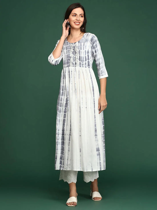 Women's White Tie Dye Anarkali Kurta-SKC-792-White