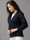 Women's Navy Blue Solid Open Front Blazer-AE-31042-Navyblue