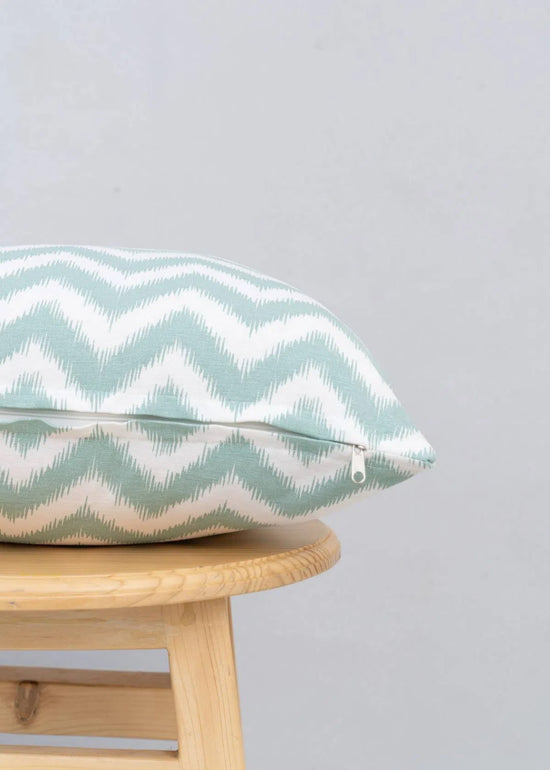 Ikat Chevron 100% cotton geometric cushion cover for sofa - Nile Blue-230456047