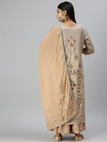 Women's Beige Printed Kurta Sets-RZ9097-Beige