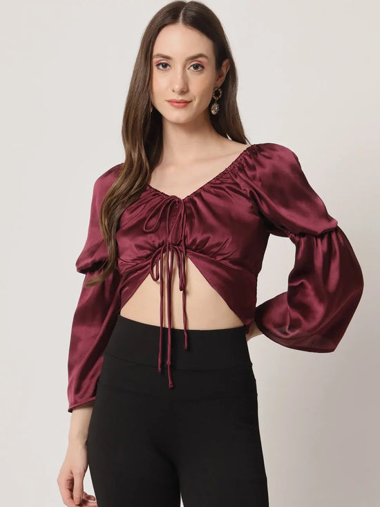 Wine Satin Smoking Top