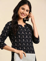 Women's Black Printed Straight Kurta-NJ-3475358-Black