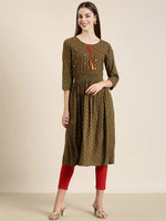 Women Olive Geometrical A-Line Kurta-NJ-3715299-Olive