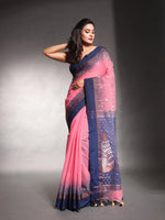 Bubblegum Pink Cotton Soft Saree With Ikkat Style-MA54BCT041400018