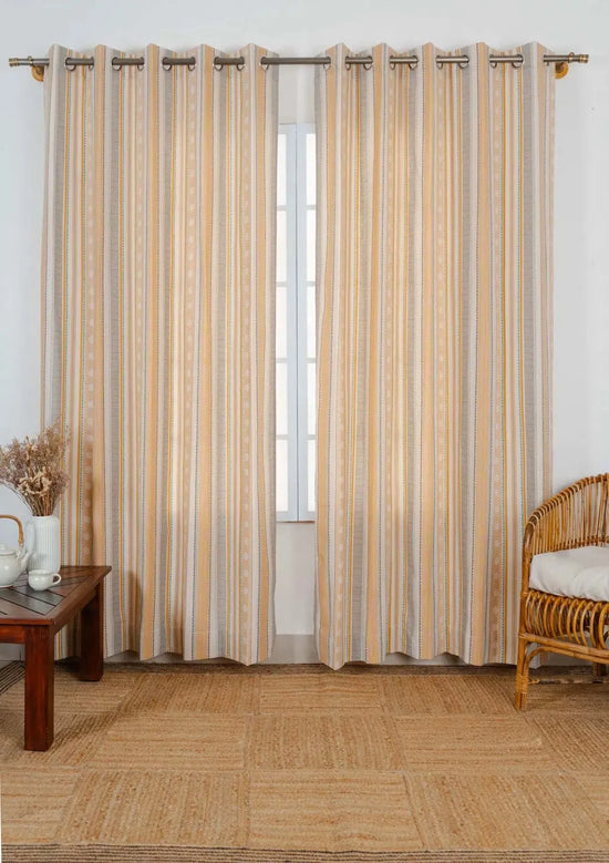 Buru 100% cotton boho curtain for living room - Room darkening - Mustard - Single - Pack of 1-2404210007