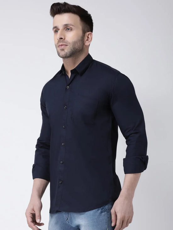 Hangup Men Slim Solid Shirts-CollarNavyShirt