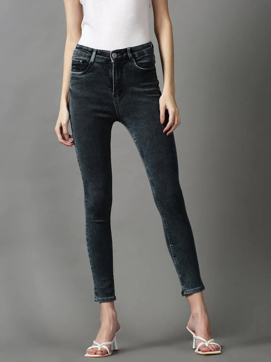 Women's Grey Solid Slim Fit Denim Jeans-GZ-5123-1-Grey