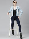 Women Blue Solid Denim Jacket-GZ-9510-Blue