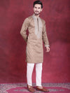 Men's Sequins Embroidered Kurta Pyjama Set.-JOKP-5019Beige