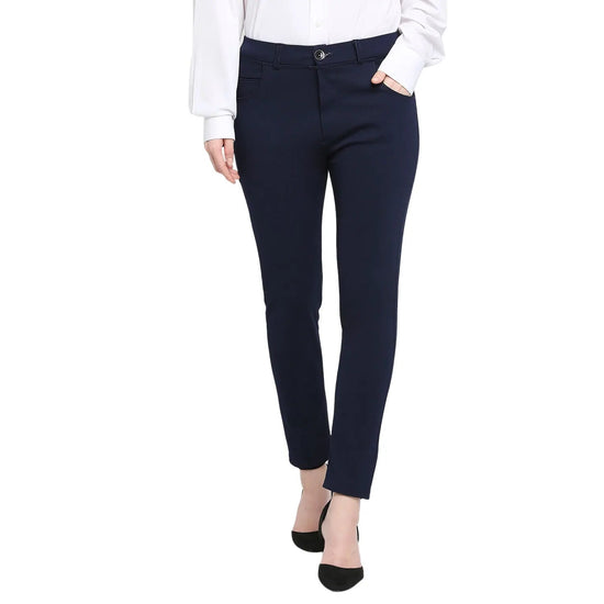 Smarty Pants Women's Cotton Lycra Ankle Length Blue Color Formal Trouser