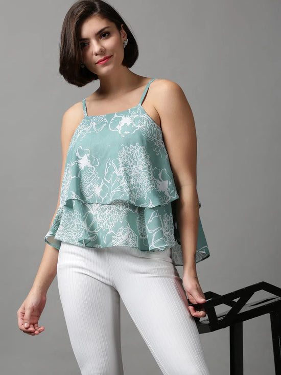 Women's Sea Green Printed Top-AE-10447-Seagreen