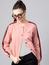 Women Solid Pink Round Neck Full Sleeve Jacket