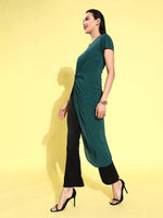 Veni Vidi Vici Dark Green Asymmetric Hem Long Top