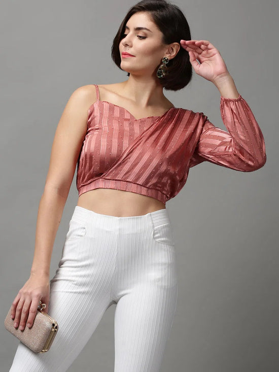 Women's Mauve Solid Crop Top-AE-10404-Mauve