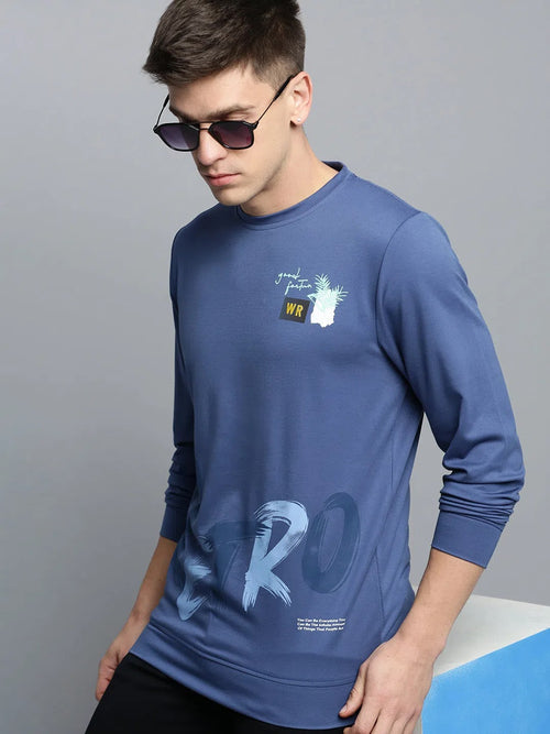 Men Blue Printed Casual Sweatshirt-BP-1447-Blue