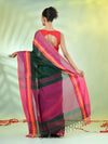 Green Cotton Saree With Temple Borders-MA66CT43640012