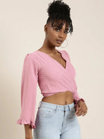 Women Pink Solid Wrap Crop Top-AE-10672-Pink