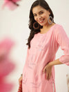 Women's Pink Embroidered Straight Kurtas-SB-48882-Pink