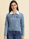 Women's Blue Solid Denim Jacket-LT-JKT-0105461-Blue