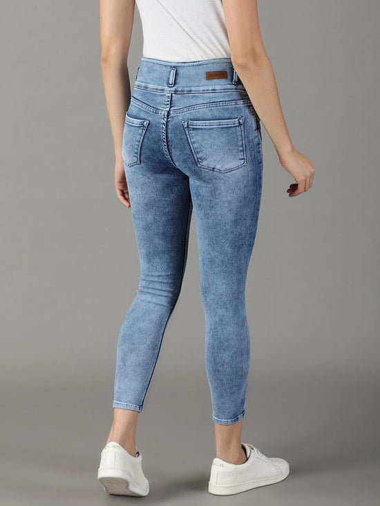 Women's Blue Solid Slim Fit Denim Jeans-GZ-5316-2-Blue