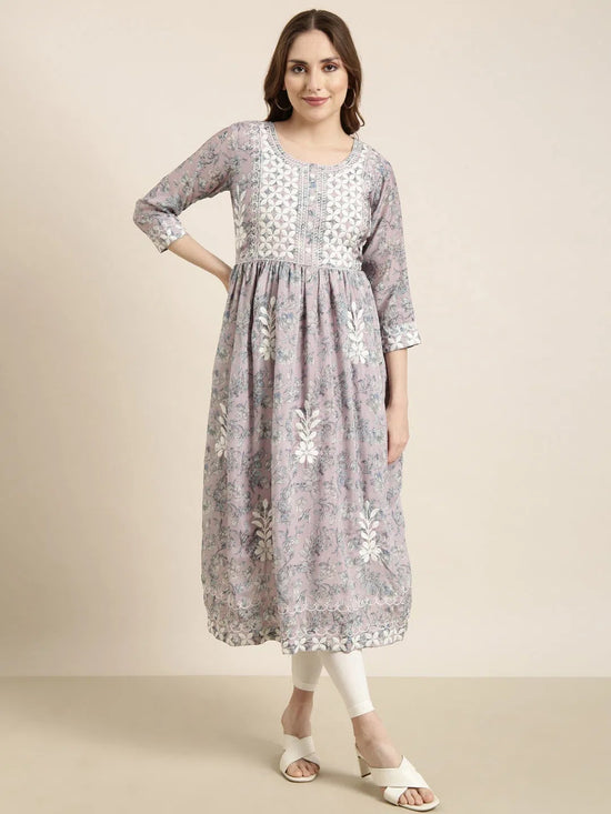 Women Anarkali Lavender Floral Kurta-AT-1511-LG-Lavender