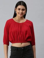 Women's Solid Red Top-AE-10209-Red