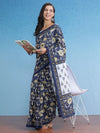 Saree Mall Women's Cotton Navy Blue Printed Designer Saree With Blouse Piece-MINAXI4102