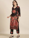 Women Straight Black Floral Kurta and Trousers Set Comes With Dupatta-UB-3150-Black