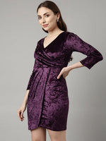 Women Purple Solid Wrap Dress-KW-2911-Purple