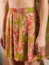 Women Green Floral Pleated Shorts