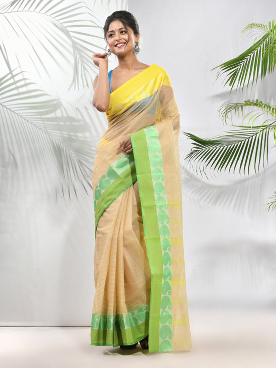 Beige Pure Cotton Tant Saree With Woven Designs-MA51TT43430128