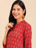 Women's Red Printed Straight Kurta-GW-500-2-Red