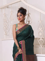 All Over Zari Weaving Forest Green Cotton Saree With Zari Borders-MA64BCT401380027