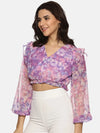 Floral Purple Front Gathered Crop Top-17315