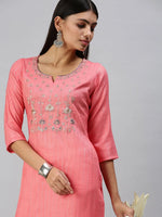 Women's Pink Printed Straight Kurta-SKC3189-Pink