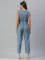 Women's Blue Printed Jumpsuit-AE-9891-Blue