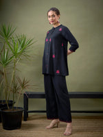 Women Black All Over Embroidered Shirt With Palazzos