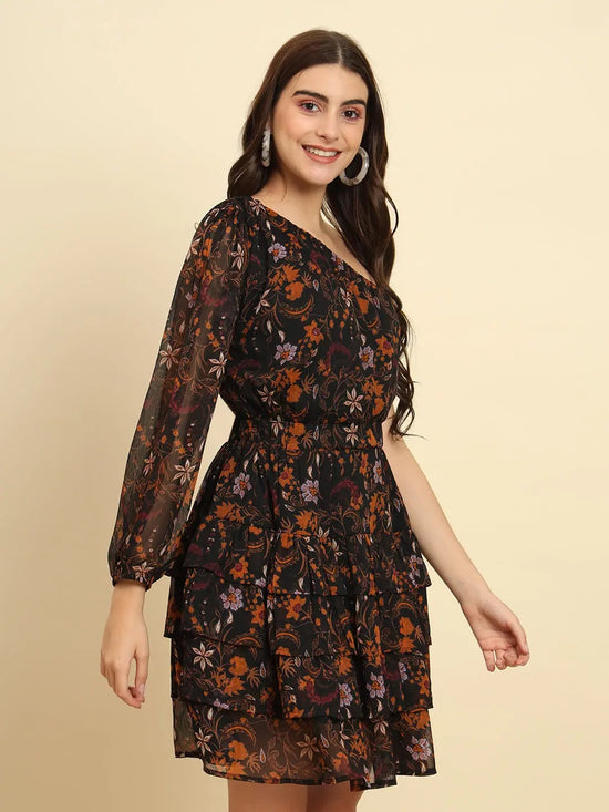 One Shoulder Printed Dress