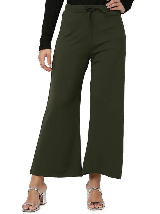 Smarty Pants Women's Cotton Lycra Olive Color Flared Trouser