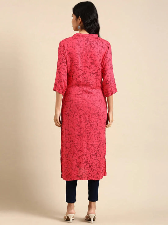 Women's Pink Printed Straight Kurta-GW-500-10-Pink