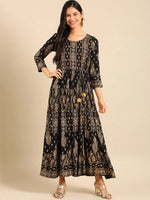 Women's Black Printed Anarkali Kurta-AT-A-780-Black