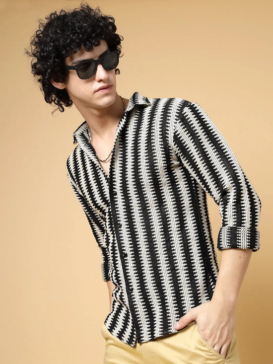 Rigo Stripes Crochet Shirt-CS10231079-L