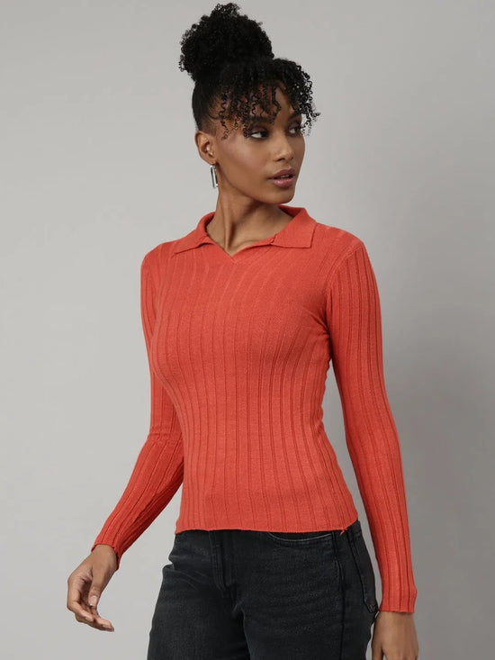 Women Rust Solid Fitted Top-TD-PL-142-Rust