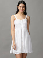 Women's White Polka Dots Fit and Flare Dress-AE-15735-Offwhite