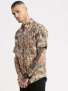 Men Spread Collar Animal Orange Casual Shirt-REVERIE-2121-Orange