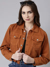 Women Rust Solid Denim Jacket-GZ-5599-Rust