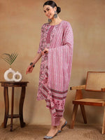 Ahika Women Pink Cotton Blend Printed Straight Kurta Pant Set-VKSKD2168A_XS