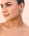 Gold Plated Pearl And Gold Stone  Drop Stud Earrings-VOJ355