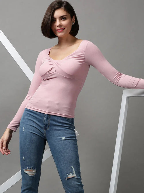 Women's Pink Solid Top-PC-8138-Pink