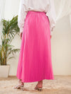 Women Pink Satin Accordion Pleated Maxi Skirt